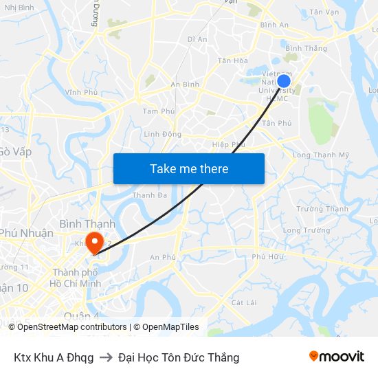 Ktx Khu A Đhqg to Đại Học Tôn Đức Thắng map