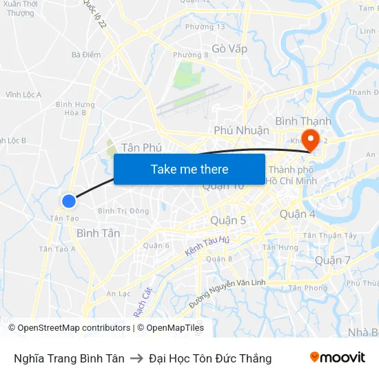 Nghĩa Trang Bình Tân to Đại Học Tôn Đức Thắng map