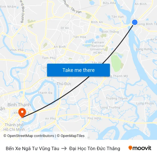 Bến Xe Ngã Tư Vũng Tàu to Đại Học Tôn Đức Thắng map