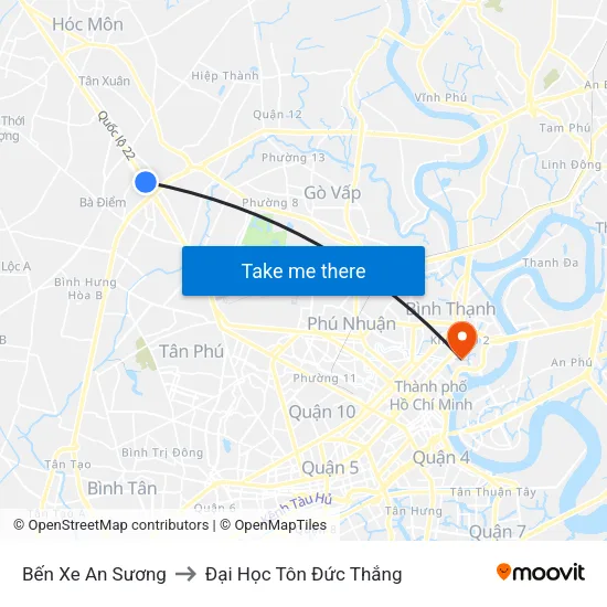 Bến Xe An Sương to Đại Học Tôn Đức Thắng map