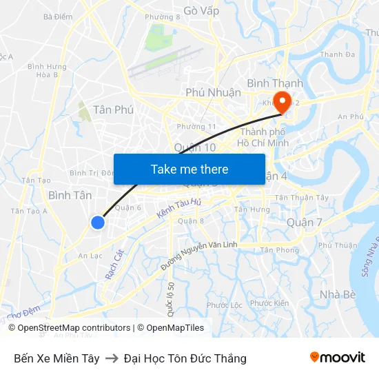 Bến Xe Miền Tây to Đại Học Tôn Đức Thắng map