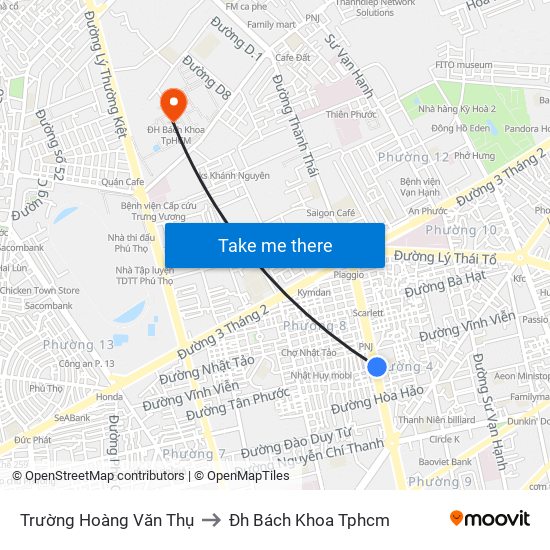 Trường Hoàng Văn Thụ to Đh Bách Khoa Tphcm map