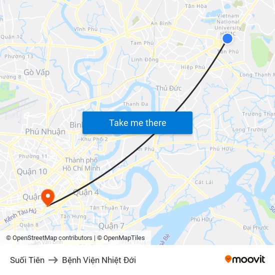 Suối Tiên to Bệnh Viện Nhiệt Đới map