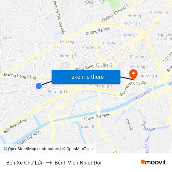 Bến Xe Chợ Lớn to Bệnh Viện Nhiệt Đới map