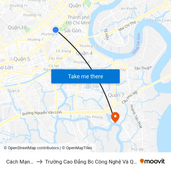 Cách Mạng Tháng 8 to Trường Cao Đẳng Bc Công Nghệ Và Quản Trị Doanh Nghiệp (Ctim) map