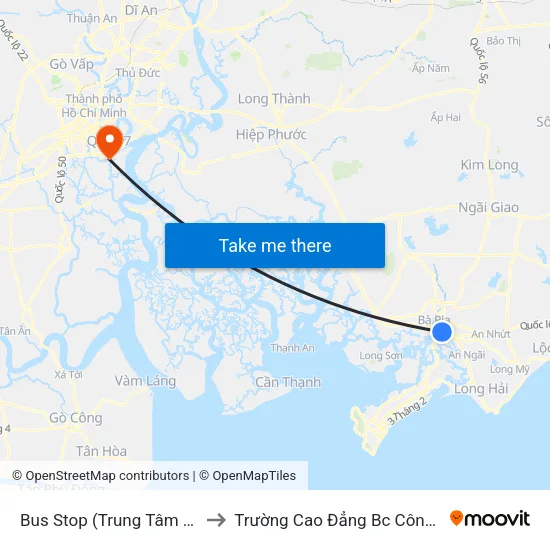 Bus Stop (Trung Tâm Hành Chính Tỉnh Bà Rịa - Vũng Tàu) to Trường Cao Đẳng Bc Công Nghệ Và Quản Trị Doanh Nghiệp (Ctim) map
