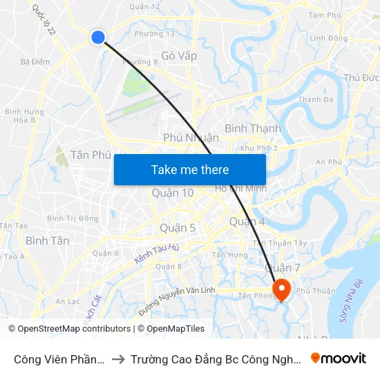 Công Viên Phần Mềm Quang Trung to Trường Cao Đẳng Bc Công Nghệ Và Quản Trị Doanh Nghiệp (Ctim) map
