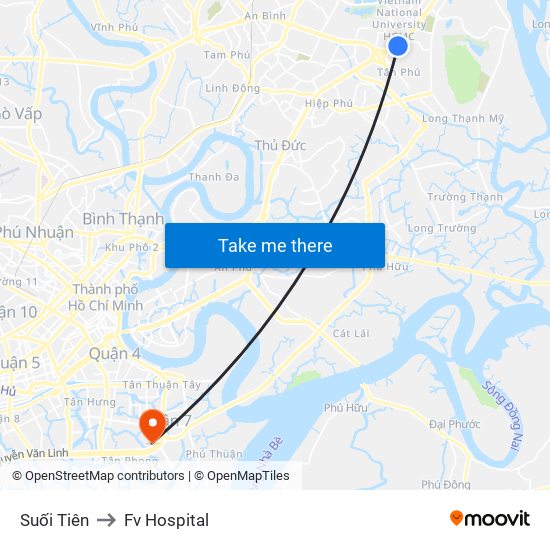 Suối Tiên to Fv Hospital map