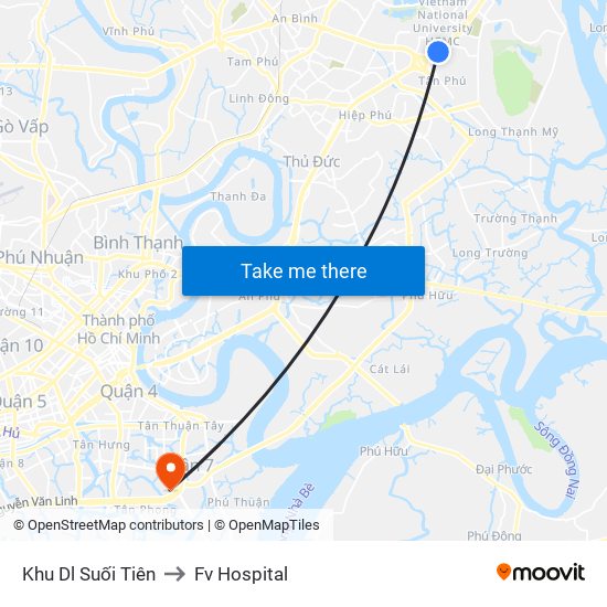 Khu Dl Suối Tiên to Fv Hospital map