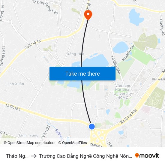 Thảo Nguyên to Trường Cao Đẳng Nghề Công Nghệ Nông Lâm Nam Bộ map