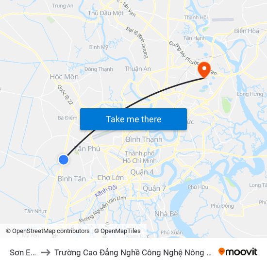 Sơn Expo to Trường Cao Đẳng Nghề Công Nghệ Nông Lâm Nam Bộ map