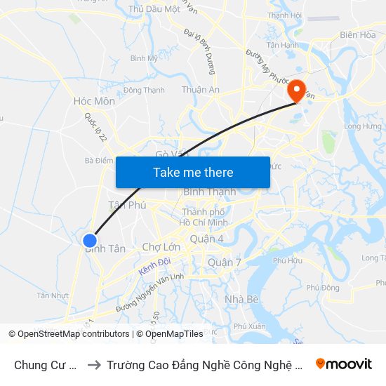 Chung Cư Tân Mai to Trường Cao Đẳng Nghề Công Nghệ Nông Lâm Nam Bộ map