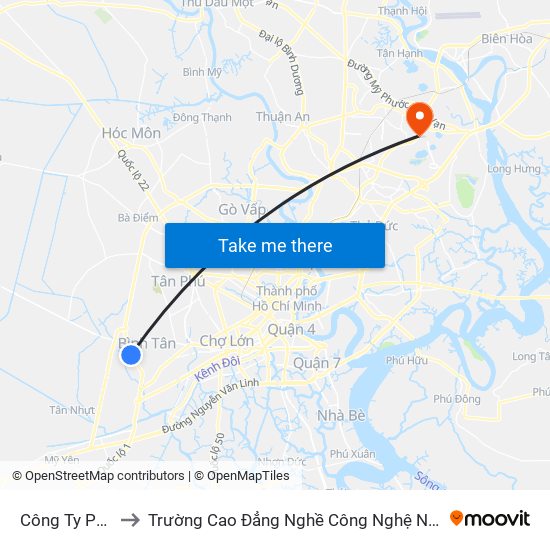 Công Ty Pouyuen to Trường Cao Đẳng Nghề Công Nghệ Nông Lâm Nam Bộ map