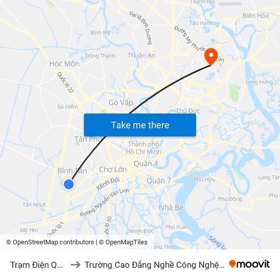 Trạm Điện Quốc Lộ 1a to Trường Cao Đẳng Nghề Công Nghệ Nông Lâm Nam Bộ map