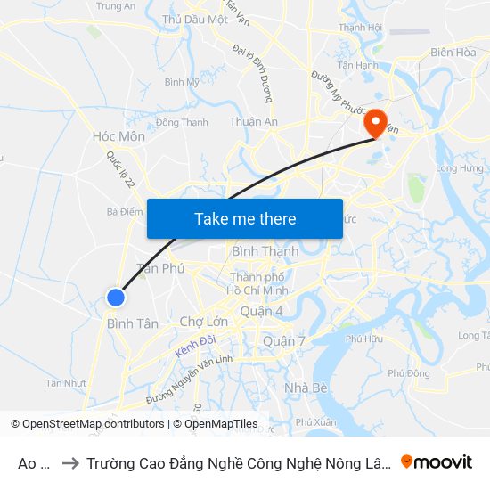 Ao Đôi to Trường Cao Đẳng Nghề Công Nghệ Nông Lâm Nam Bộ map