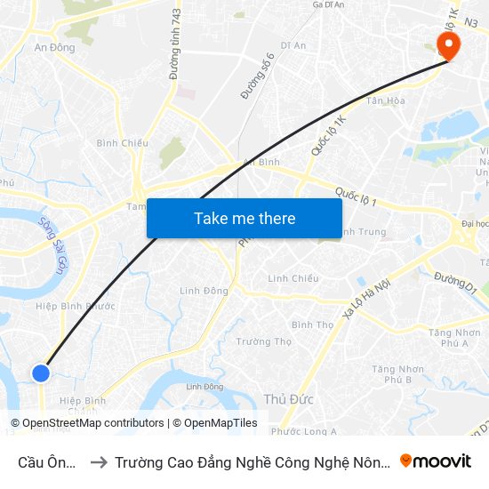 Cầu Ông Dầu to Trường Cao Đẳng Nghề Công Nghệ Nông Lâm Nam Bộ map