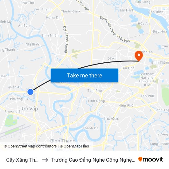 Cây Xăng Thạnh Xuân to Trường Cao Đẳng Nghề Công Nghệ Nông Lâm Nam Bộ map