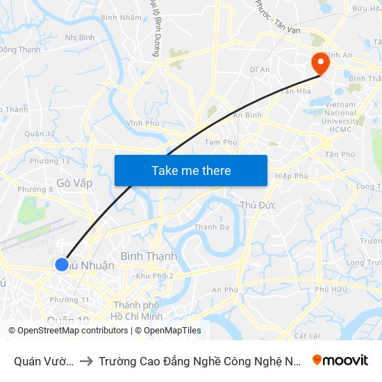 Quán Vườn Dừa to Trường Cao Đẳng Nghề Công Nghệ Nông Lâm Nam Bộ map