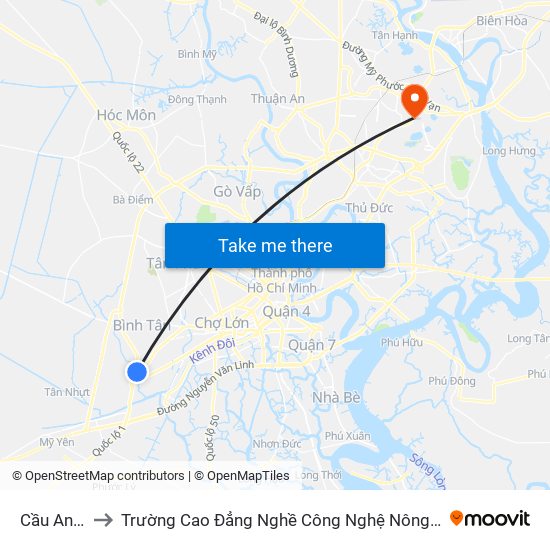 Cầu An Lạc to Trường Cao Đẳng Nghề Công Nghệ Nông Lâm Nam Bộ map