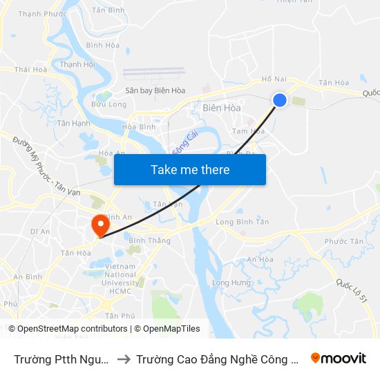 Trường Ptth Nguyễn Tri Phương to Trường Cao Đẳng Nghề Công Nghệ Nông Lâm Nam Bộ map