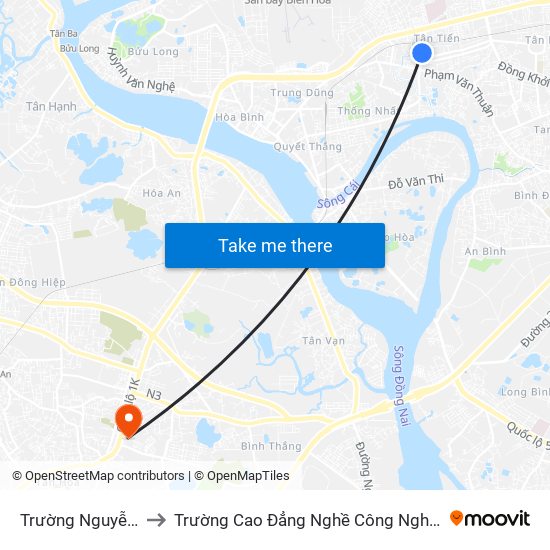 Trường Nguyễn Văn Trỗi to Trường Cao Đẳng Nghề Công Nghệ Nông Lâm Nam Bộ map