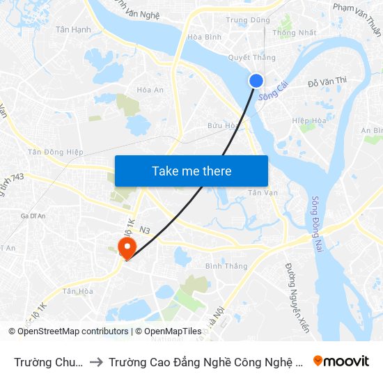 Trường Chu Văn An to Trường Cao Đẳng Nghề Công Nghệ Nông Lâm Nam Bộ map