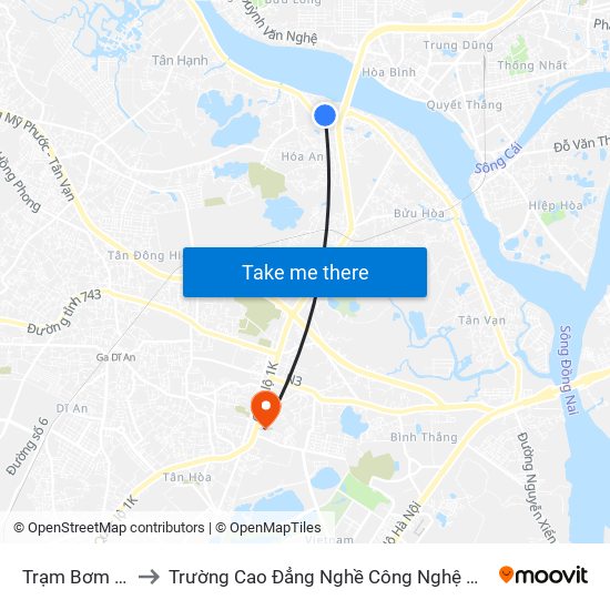 Trạm Bơm Hóa An to Trường Cao Đẳng Nghề Công Nghệ Nông Lâm Nam Bộ map