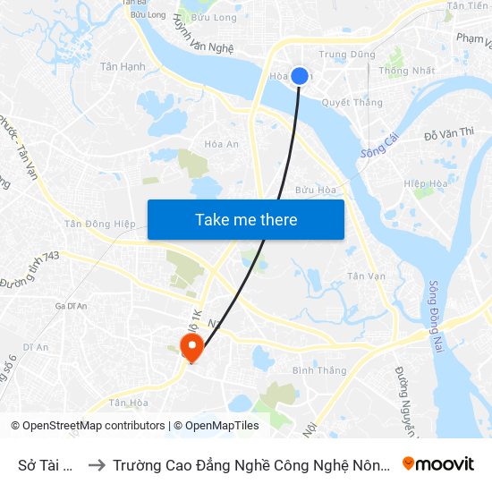 Sở Tài Chính to Trường Cao Đẳng Nghề Công Nghệ Nông Lâm Nam Bộ map