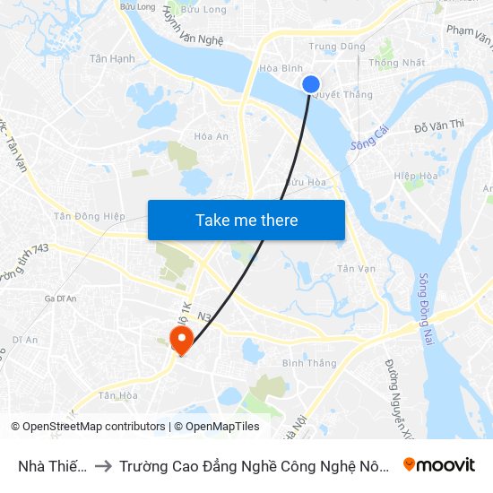 Nhà Thiếu Nhi to Trường Cao Đẳng Nghề Công Nghệ Nông Lâm Nam Bộ map