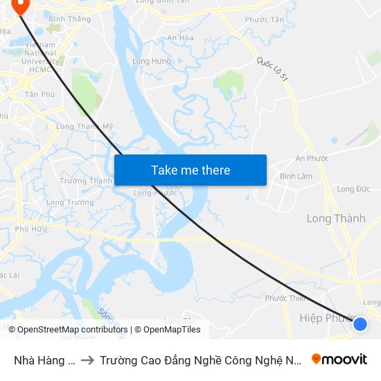 Nhà Hàng Xê-Un to Trường Cao Đẳng Nghề Công Nghệ Nông Lâm Nam Bộ map