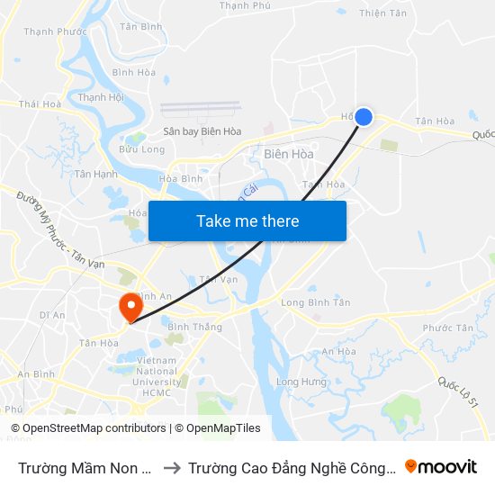 Trường Mầm Non Dân Lập Đoàn Kết to Trường Cao Đẳng Nghề Công Nghệ Nông Lâm Nam Bộ map