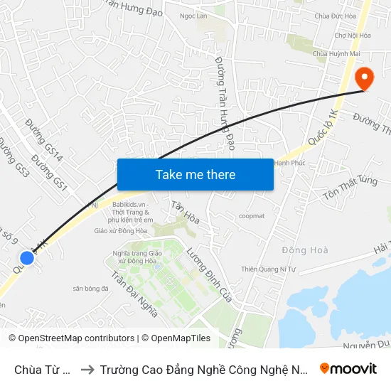 Chùa Từ Quang to Trường Cao Đẳng Nghề Công Nghệ Nông Lâm Nam Bộ map