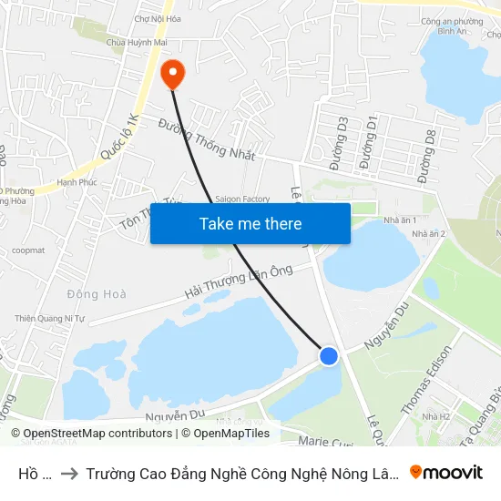 Hồ Đá to Trường Cao Đẳng Nghề Công Nghệ Nông Lâm Nam Bộ map