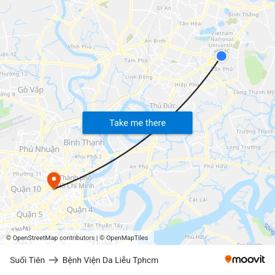 Suối Tiên to Bệnh Viện Da Liễu Tphcm map