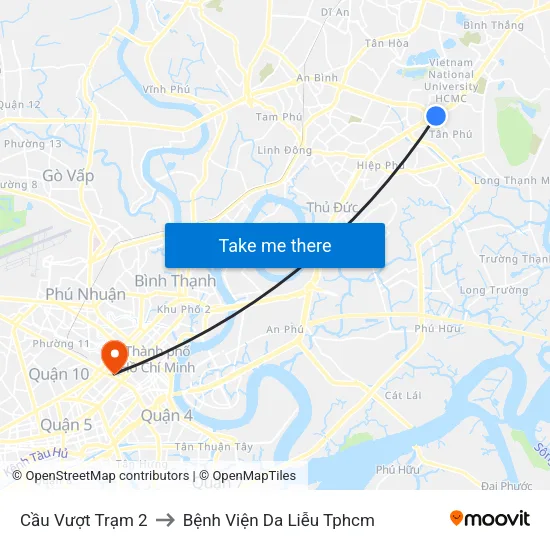 Cầu Vượt Trạm 2 to Bệnh Viện Da Liễu Tphcm map