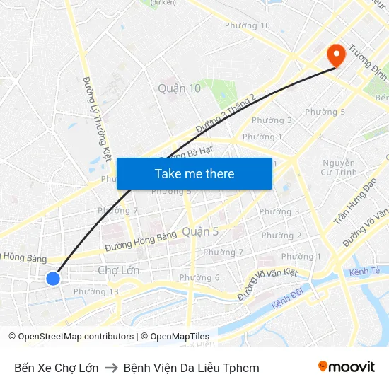 Bến Xe Chợ Lớn to Bệnh Viện Da Liễu Tphcm map