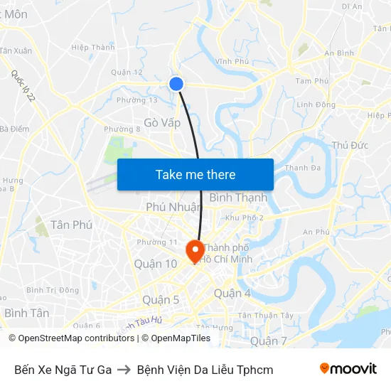 Bến Xe Ngã Tư Ga to Bệnh Viện Da Liễu Tphcm map