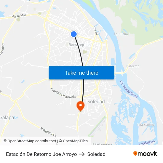 Estación De Retorno Joe Arroyo to Soledad map
