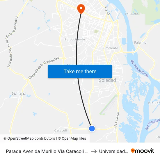 Parada Avenida Murillo Vía Caracoli - Malambo Lado Occidente to Universidad Del Litoral map