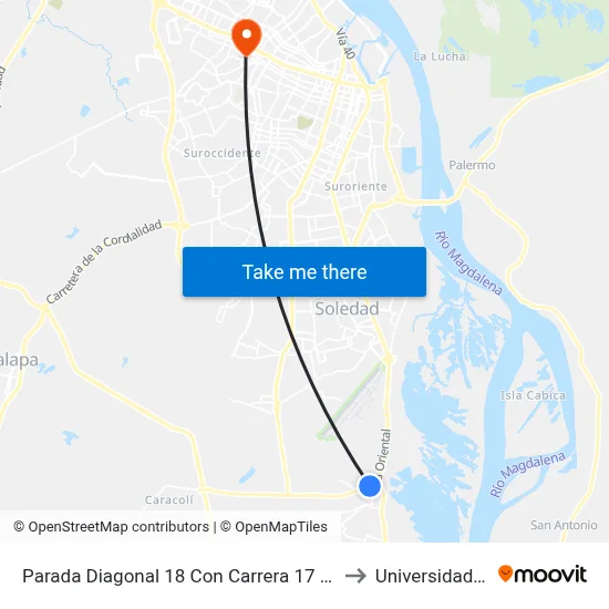 Parada Diagonal 18 Con Carrera 17 Frente Cc Plaza Malambo to Universidad Del Litoral map