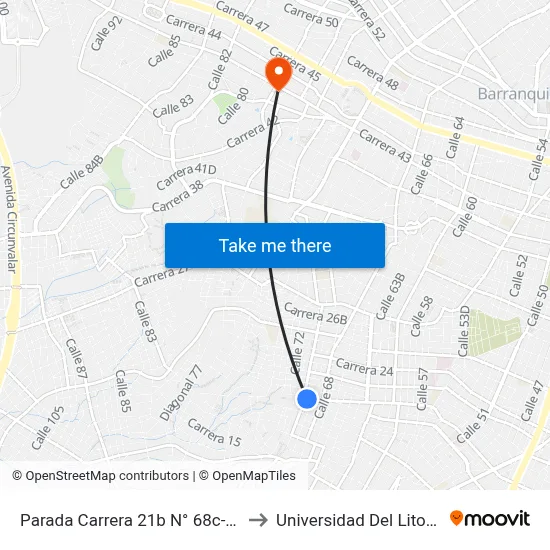 Parada Carrera 21b N° 68c-14 to Universidad Del Litoral map