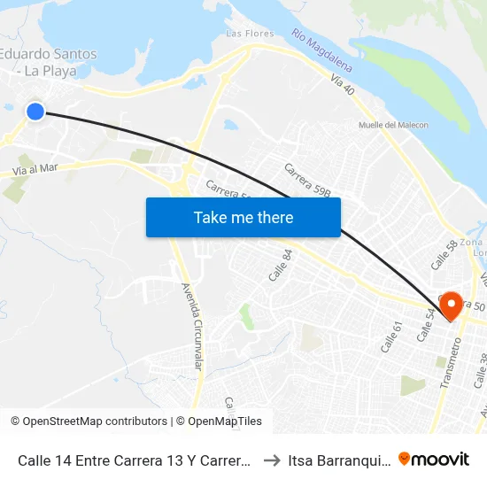 Calle 14 Entre Carrera 13 Y Carrera 20 to Itsa Barranquilla map