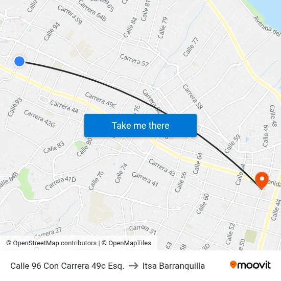 Calle 96 Con Carrera 49c Esq. to Itsa Barranquilla map