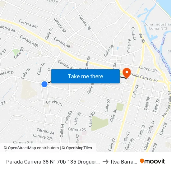 Parada Carrera 38 N° 70b-135 Droguería Inglesa Lado Sur to Itsa Barranquilla map