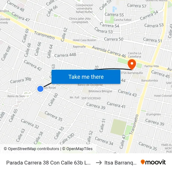 Parada Carrera 38 Con Calle 63b Lado Sur to Itsa Barranquilla map