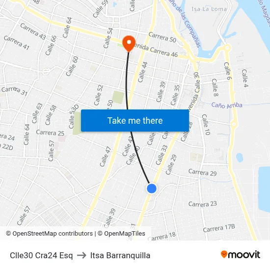 Clle30 Cra24 Esq to Itsa Barranquilla map
