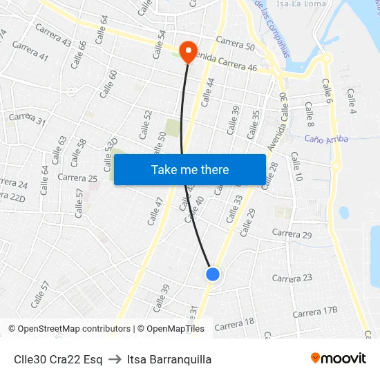 Clle30 Cra22 Esq to Itsa Barranquilla map