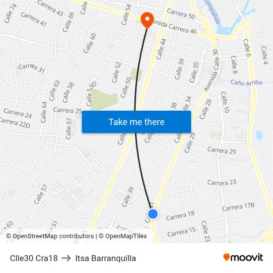 Clle30 Cra18 to Itsa Barranquilla map