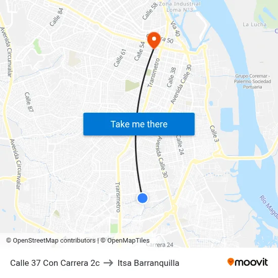 Calle 37 Con Carrera 2c to Itsa Barranquilla map