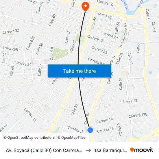 Av. Boyacá (Calle 30) Con Carrera 15 to Itsa Barranquilla map